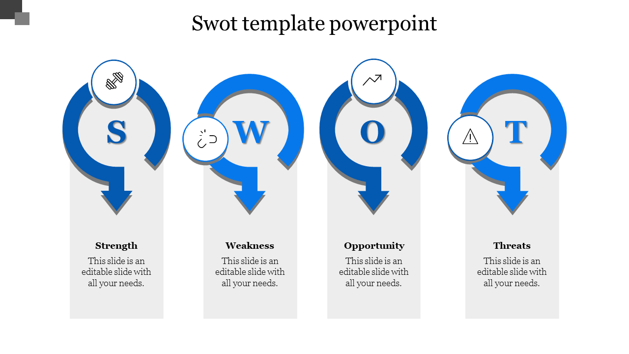 Free - Creative SWOT Template PowerPoint With Four Nodes Slide
